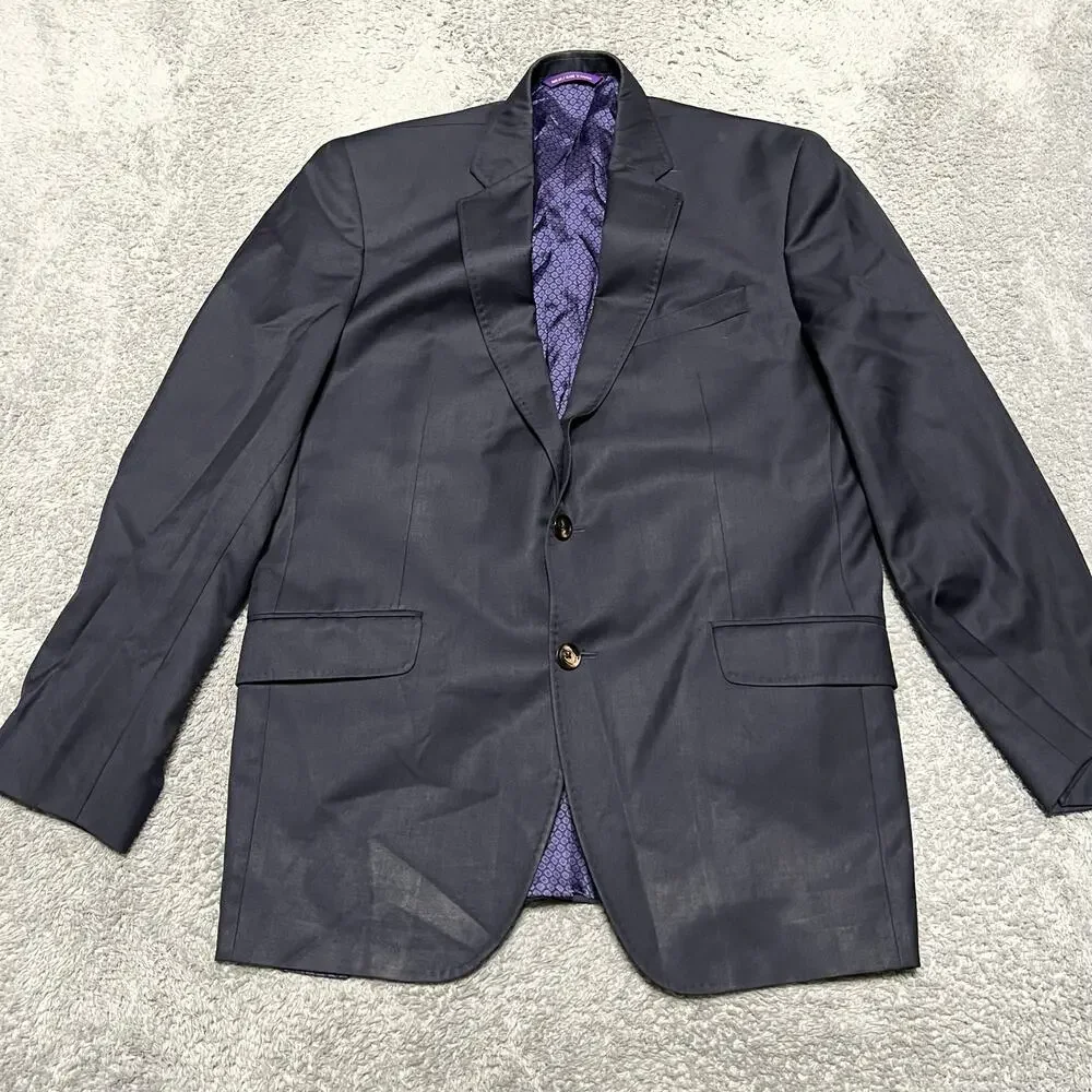 TED BAKER Endurance Blazer Mens 42 Navy Wool Sport Coat Jacket Pick Stitching